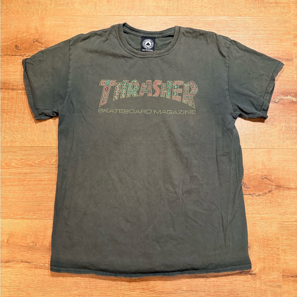 VTG Y2K Thrasher Magazine Skate T-Shirt Men’s Medium San Francisco Army Green